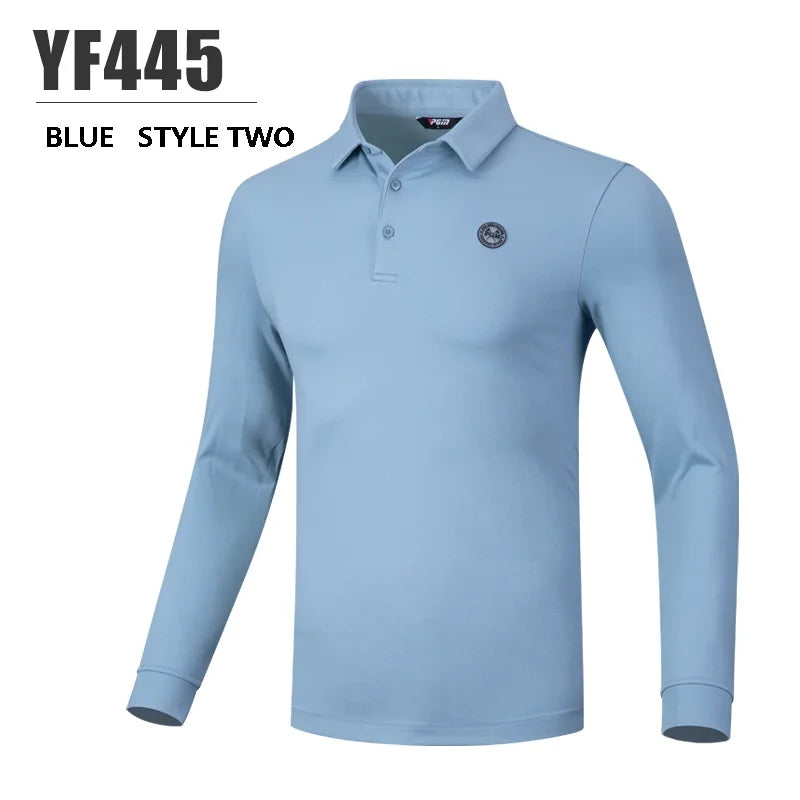 PGM Spring Autumn Men Golf Shirt Male Warm Long Sleeve Sports Tops Elastic Turn Down Collar T-shirt Casual Business Uniform