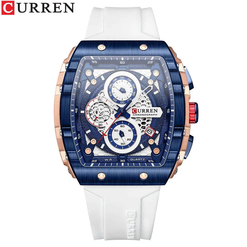 CURREN Top Brand Men's Watches Luxury Square Quartz Wristwatch Waterproof Luminous Chronograph Watch for Men Date Clock