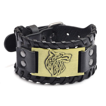 Vintage Viking Leather Braided Bracelet for Men Celtic Wolf Head Bangle Classic Animal Motifs Jewelry On The Hand Accessories