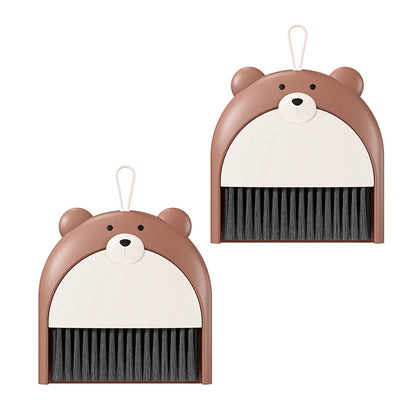 Small Broom Dustpan Set Cartoon Teddy Bear Household Desktop Garbage Shovel Small Dustpan Mini Foldable