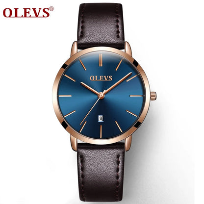 OLEVS Women Watch Red Casual Leather Ladies Watches Luxury Quartz Female Wristwatches Brand Clock Ultra Thin Surface 6.5MM5869