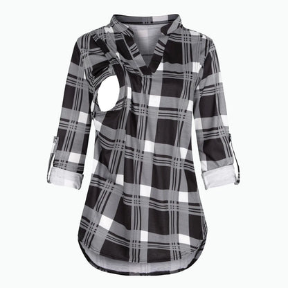 Women Maternity Breastfeeding T-shirt V-Neck Blouses Shirts Long Sleeve Striped Nursing Tops Clothes for Pregnant Women