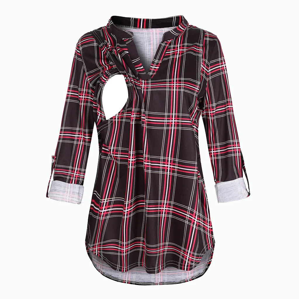 Women Maternity Breastfeeding T-shirt V-Neck Blouses Shirts Long Sleeve Striped Nursing Tops Clothes for Pregnant Women