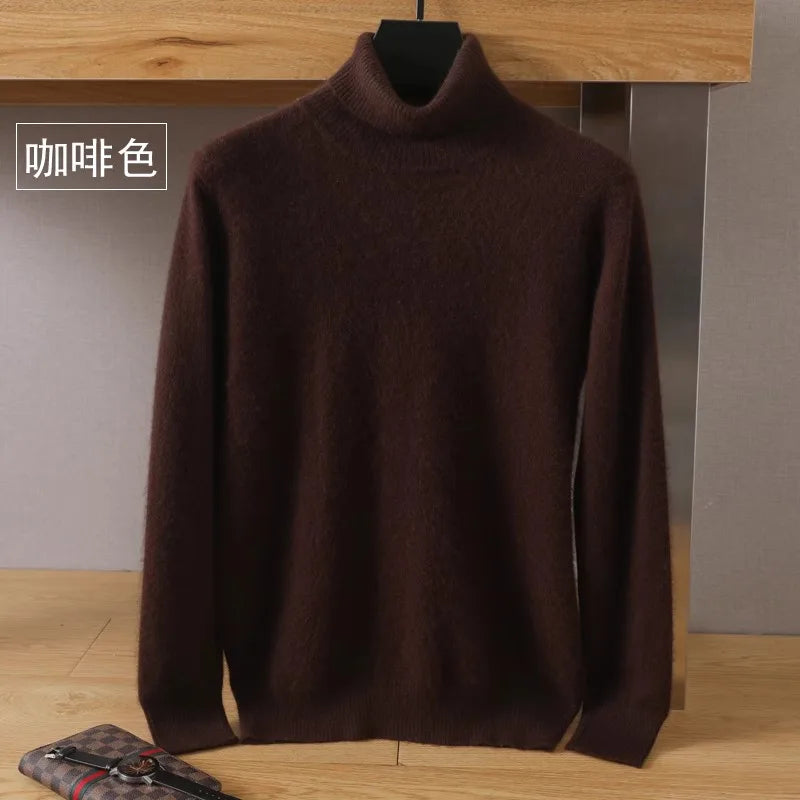 Men's 100% pure Mink velvet Cashmere Sweater High Lapels Pullovers Knitted Winter New Tops Long Sleeve High-End Jumpers