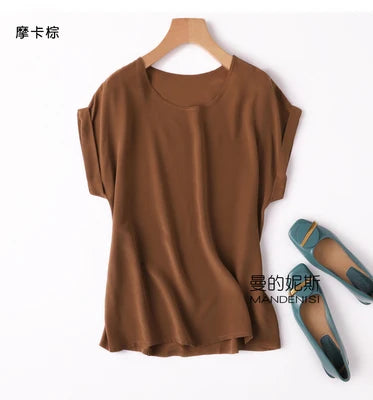 Summer New Arrive High Quality 100% Mulberry Silk Office Lady Blouse Short Sleeved