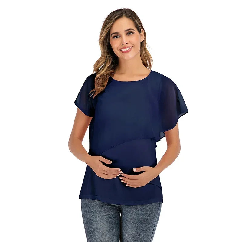 New Summer Women Pregnant Nursing T-Shirts Women's Wrap Tops Sleeveless Double Layer Blouse Tees Pregnant Clothes