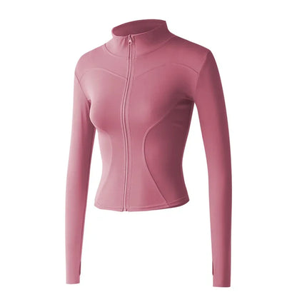 Aiithuug Women's Slim Fit Lightweight Jackets Women's Full Zip-up Yoga Sports Running Jacket with Thumb Holes for Workout