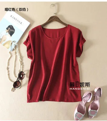 Summer New Arrive High Quality 100% Mulberry Silk Office Lady Blouse Short Sleeved