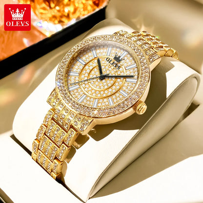 OLEVS Top Original Brand Women's Watches Elegant Luxury Full Diamond Quartz Watch for Lady's Waterproof Silver Female Wristwatch