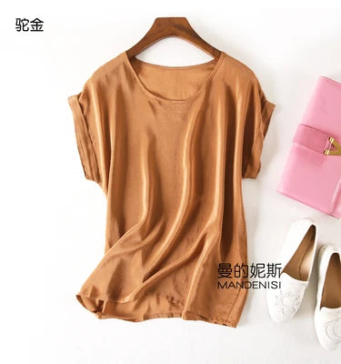 Summer New Arrive High Quality 100% Mulberry Silk Office Lady Blouse Short Sleeved