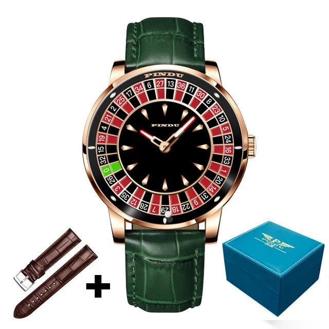 PINDU Design New Mechanical Watch NH35 Rotating Dial Las Vegas Roulette Desktop Theme Automatic Watch Men Diamond Luminous Hands