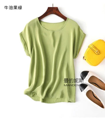 Summer New Arrive High Quality 100% Mulberry Silk Office Lady Blouse Short Sleeved