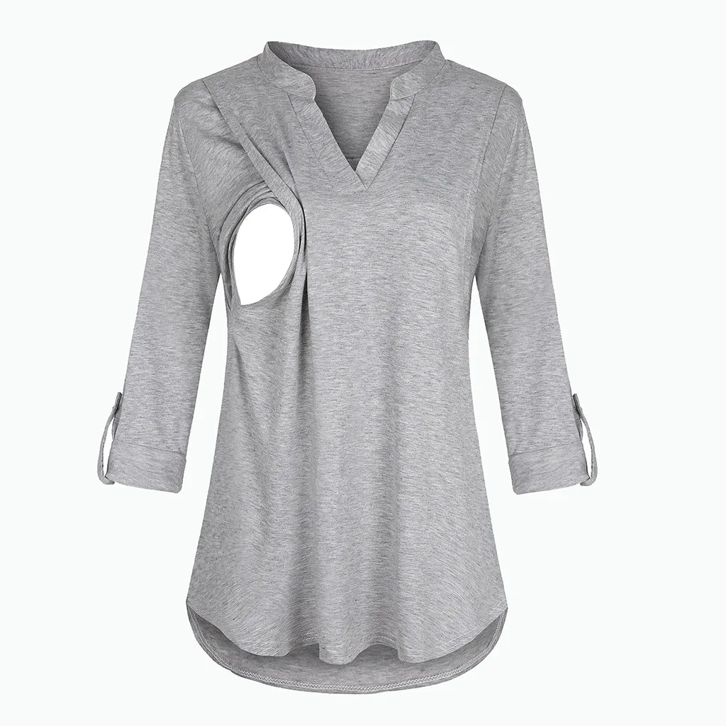 Women Maternity Breastfeeding T-shirt V-Neck Blouses Shirts Long Sleeve Striped Nursing Tops Clothes for Pregnant Women