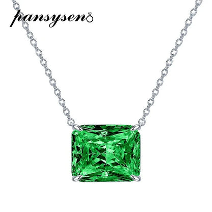 Trendy 925 Sterling Silver 10*12MM Radiant Cut Emerald Ruby Citrine High Carbon Diamond Pendant Necklace for Women Party Jewelry