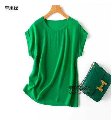 Summer New Arrive High Quality 100% Mulberry Silk Office Lady Blouse Short Sleeved