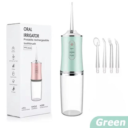 Oral Irrigator Portable Dental Water Flosser USB Rechargeable Water Jet Floss Tooth Pick 4 Jet Tip 220ml 3 Modes IPX7 1400rpm