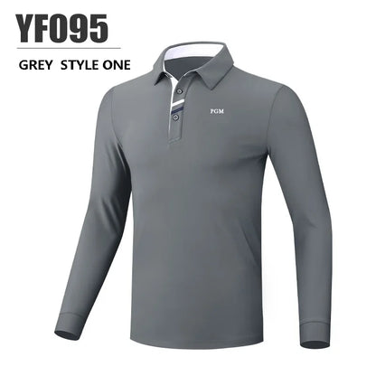 PGM Spring Autumn Men Golf Shirt Male Warm Long Sleeve Sports Tops Elastic Turn Down Collar T-shirt Casual Business Uniform