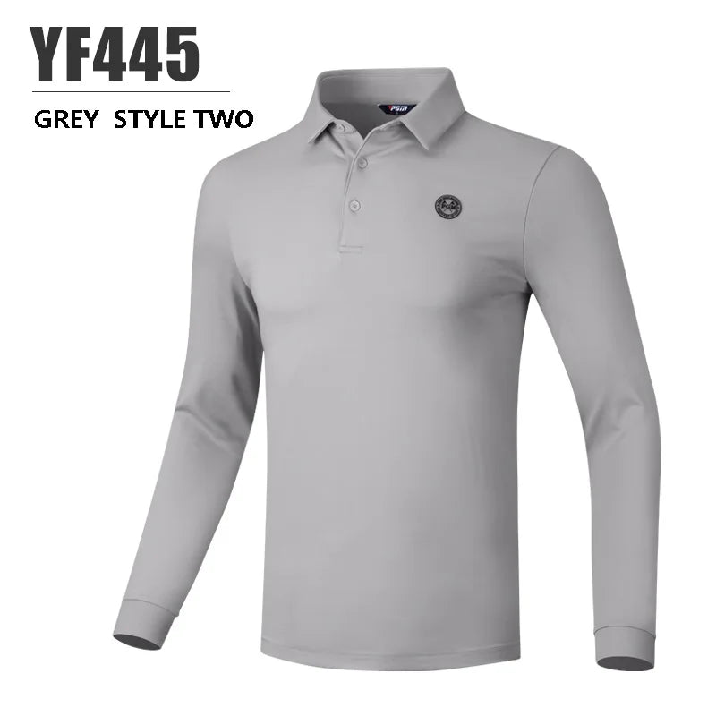 PGM Spring Autumn Men Golf Shirt Male Warm Long Sleeve Sports Tops Elastic Turn Down Collar T-shirt Casual Business Uniform