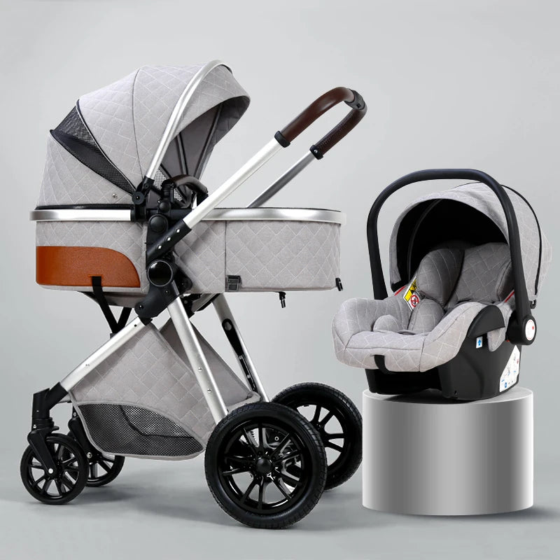 Luxury Baby Stroller 3 in 1 High Landscape Baby Cart Can Sit Can Lie Portable Pushchair Baby Cradel Infant Carrier