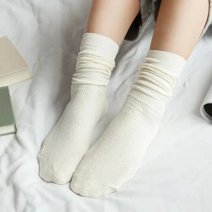 CHAOZHU Japanese Korean High School Girls High Socks Loose Solid Colors Double Needles Knitting Cotton Long Socks For Women