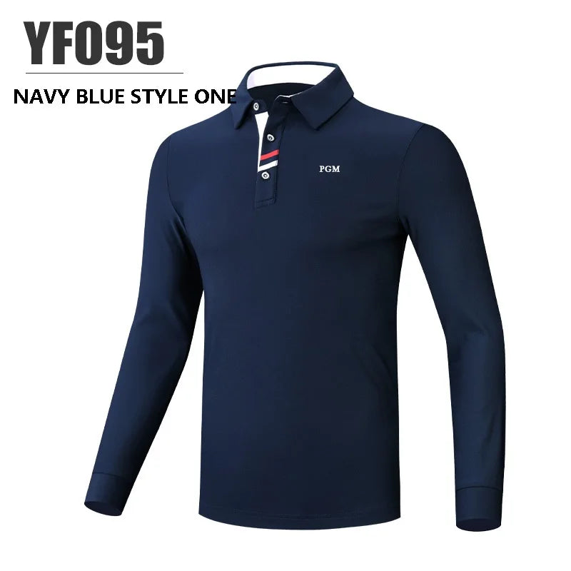 PGM Spring Autumn Men Golf Shirt Male Warm Long Sleeve Sports Tops Elastic Turn Down Collar T-shirt Casual Business Uniform