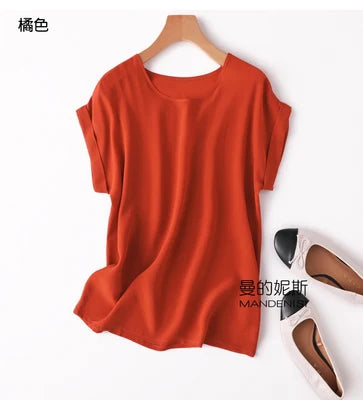 Summer New Arrive High Quality 100% Mulberry Silk Office Lady Blouse Short Sleeved