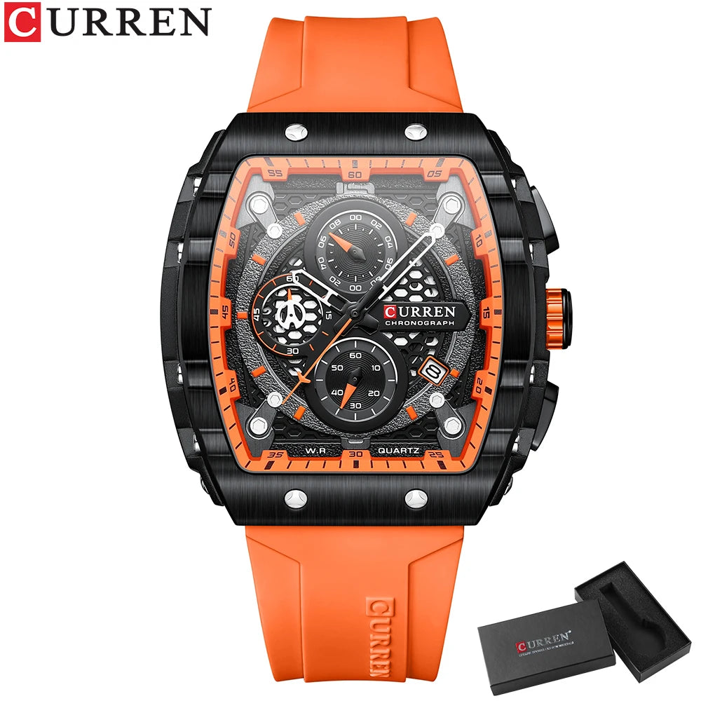 CURREN Top Brand Men's Watches Luxury Square Quartz Wristwatch Waterproof Luminous Chronograph Watch for Men Date Clock