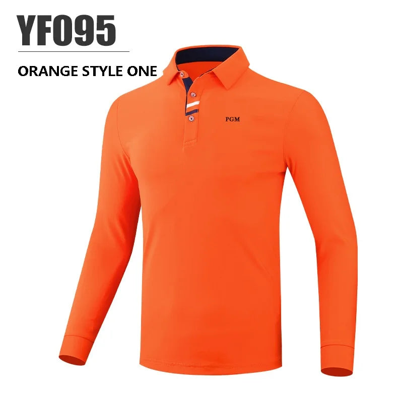 PGM Spring Autumn Men Golf Shirt Male Warm Long Sleeve Sports Tops Elastic Turn Down Collar T-shirt Casual Business Uniform