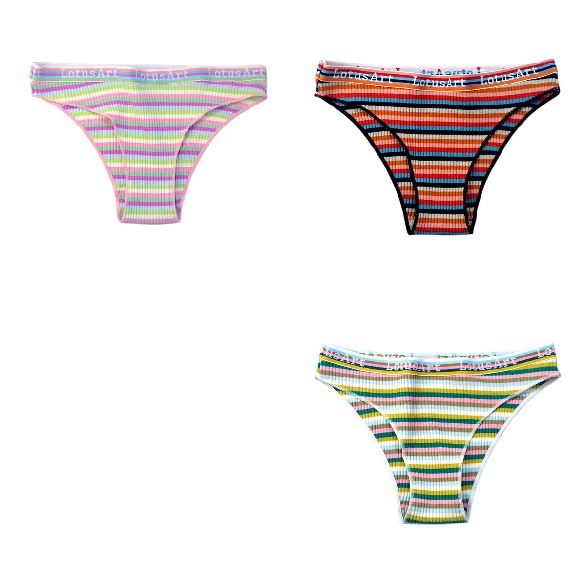 3PCS/Set Cotton Seamless Panties For Women Striped Briefs Low Waist Bottoms Female Sexy Sports Underpants Underwear Lingerie