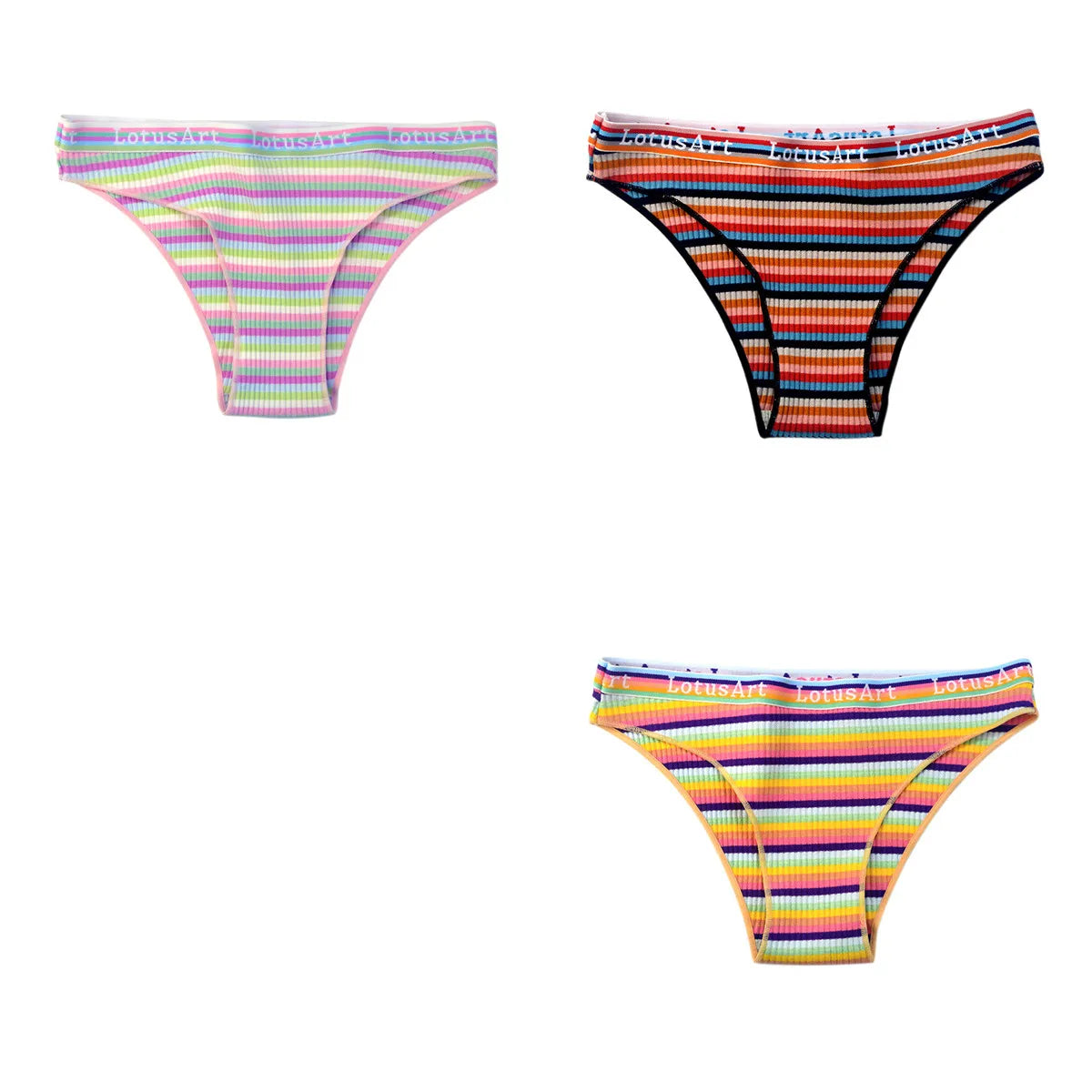 3PCS/Set Cotton Seamless Panties For Women Striped Briefs Low Waist Bottoms Female Sexy Sports Underpants Underwear Lingerie