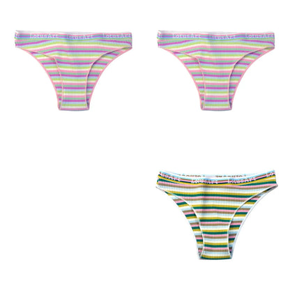 3PCS/Set Cotton Seamless Panties For Women Striped Briefs Low Waist Bottoms Female Sexy Sports Underpants Underwear Lingerie