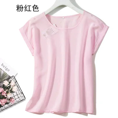 Summer New Arrive High Quality 100% Mulberry Silk Office Lady Blouse Short Sleeved