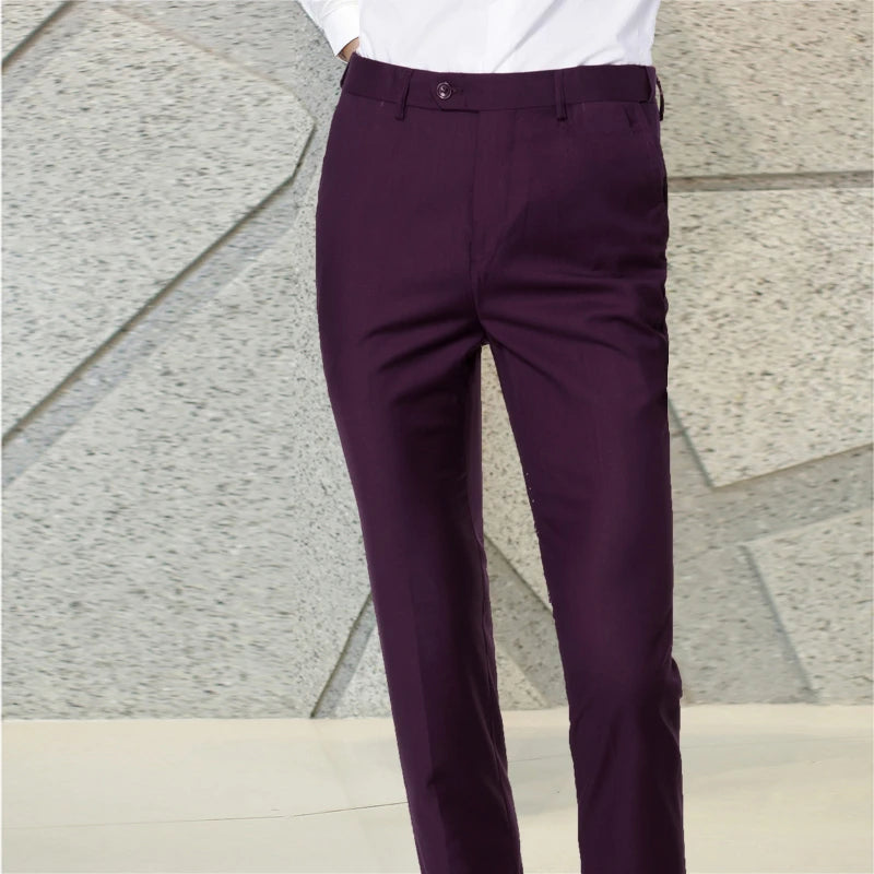 M-6XL Men's Fashion Boutique Business Office Suit Pants Male Pure Color Casual Pants Formal Groom's Wedding Dress Pants Trousers