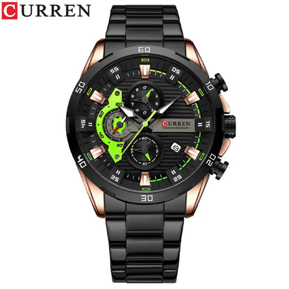 CURREN Stainless Steel Watches for Mens Creative Fashion Luminous Dial with Chronograph Clock Male Casual Wristwatches