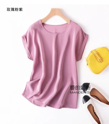 Summer New Arrive High Quality 100% Mulberry Silk Office Lady Blouse Short Sleeved