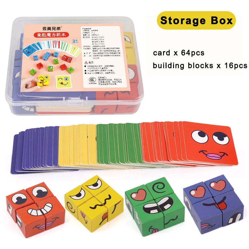 Kids Face Change Expression Puzzle Building Blocks Montessori Cube Table Game Toy Early Educational Toys for Children Gifts