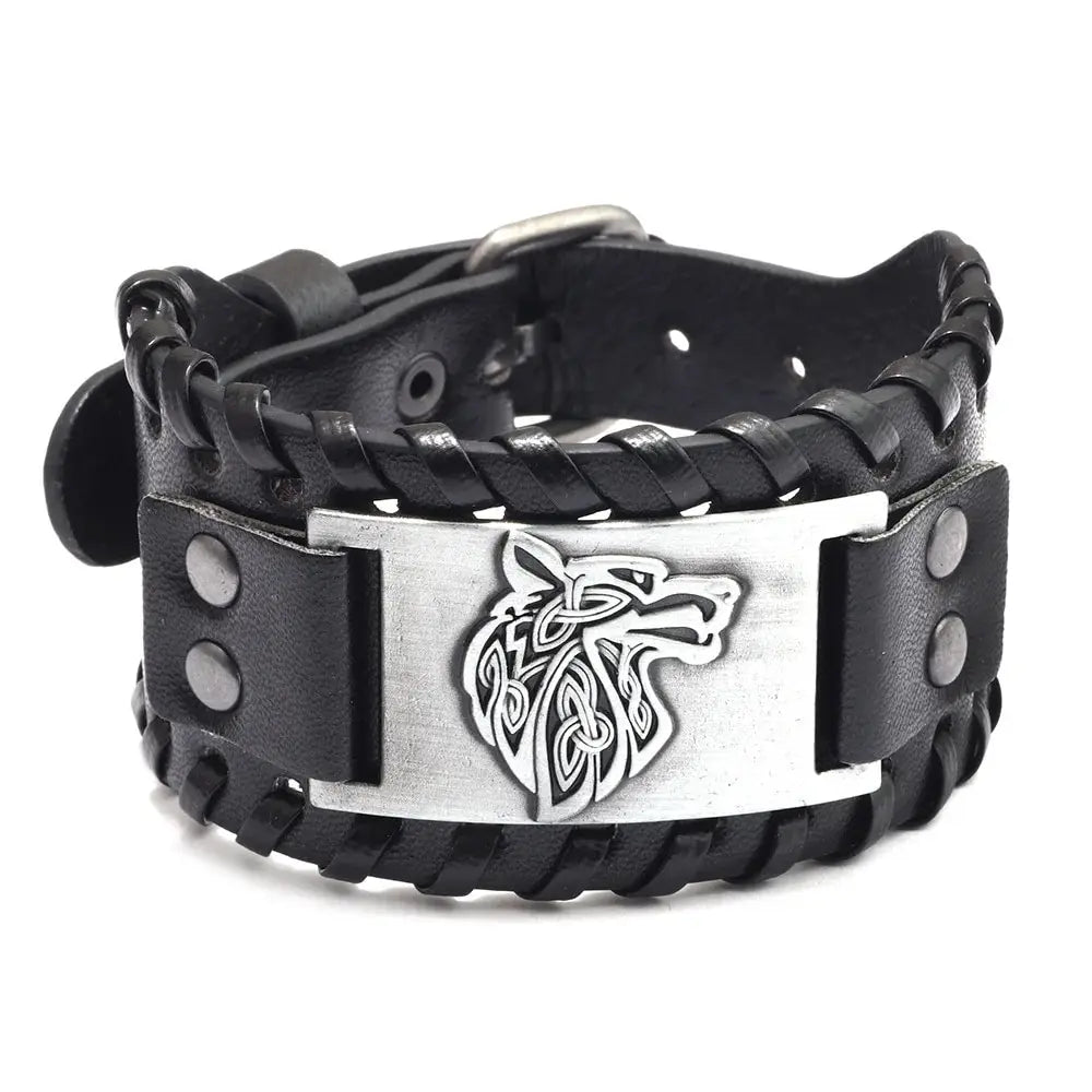 Vintage Viking Leather Braided Bracelet for Men Celtic Wolf Head Bangle Classic Animal Motifs Jewelry On The Hand Accessories