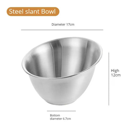 Stainless Steel Slant Mouth Bowl Thickened Fruit Salad Vegetable Bowl Hot Pot Restaurant Slant Mouth Multi-purpose Mixing Bowl