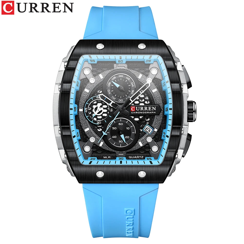 CURREN Top Brand Men's Watches Luxury Square Quartz Wristwatch Waterproof Luminous Chronograph Watch for Men Date Clock