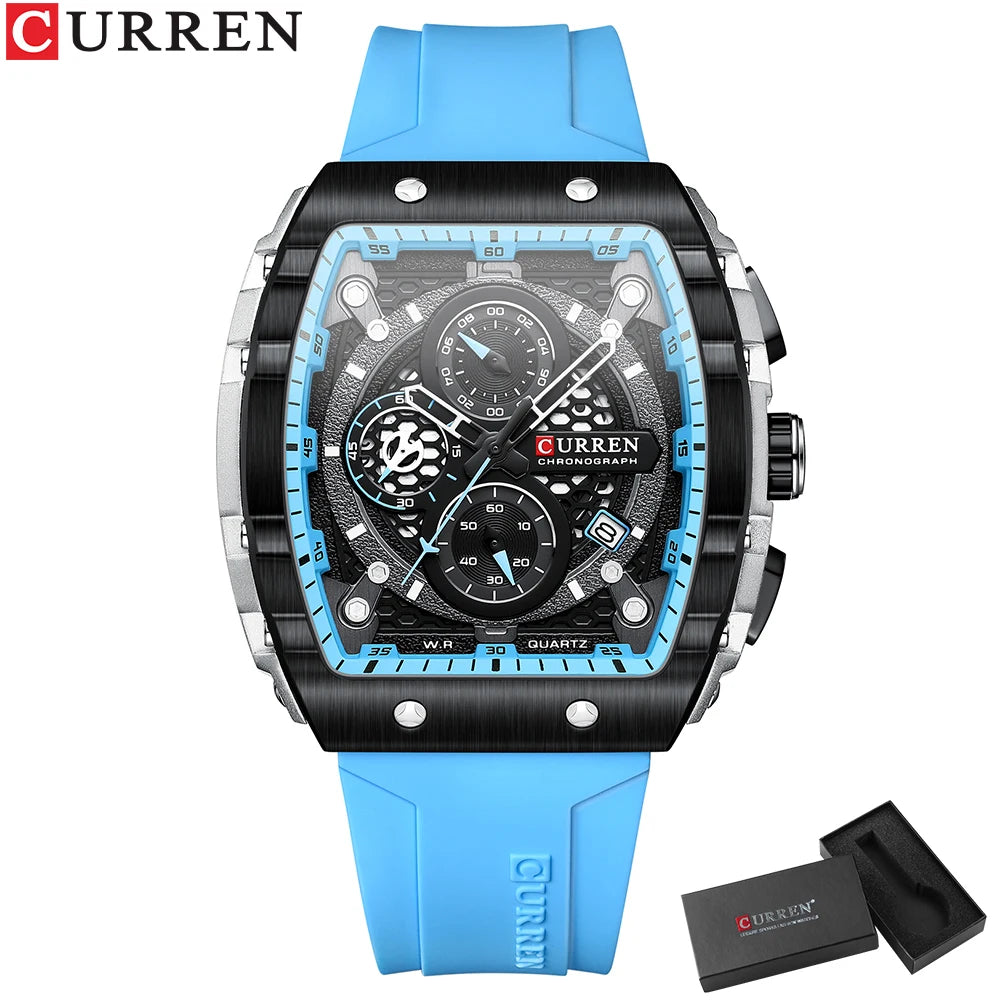 CURREN Top Brand Men's Watches Luxury Square Quartz Wristwatch Waterproof Luminous Chronograph Watch for Men Date Clock