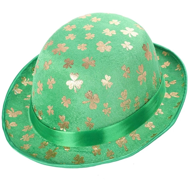 Patrick Day Green Fedora Hat Glittering Shamrock Hat Irish National Day Celebration Party Hat Props Carnival Accessory