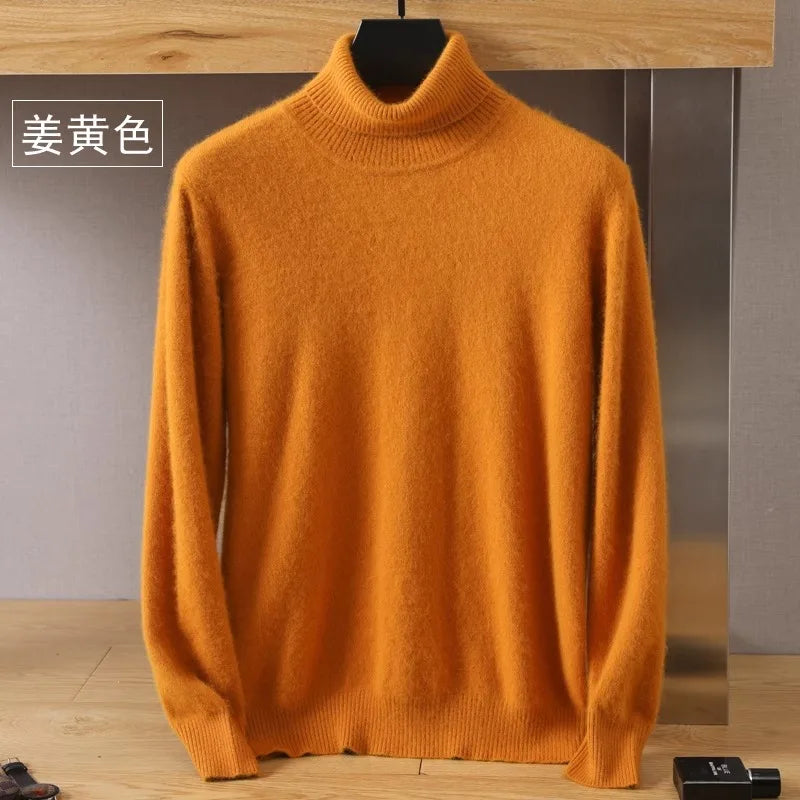 Men's 100% pure Mink velvet Cashmere Sweater High Lapels Pullovers Knitted Winter New Tops Long Sleeve High-End Jumpers