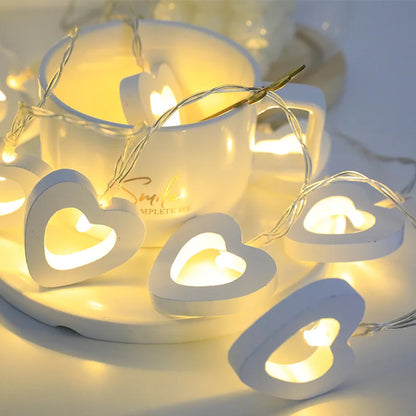 10pcs Valentine's Day Wooden Heart String Lights LED Fairy Lights Hanging wood Love Lamp Garland Valentine's Day Wedding decor