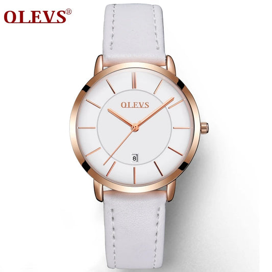 OLEVS Women Watch Red Casual Leather Ladies Watches Luxury Quartz Female Wristwatches Brand Clock Ultra Thin Surface 6.5MM5869