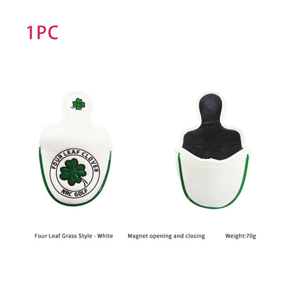 Golf Headcover for Driver Fairway Hybrid Blade Putter PU Leather Waterproof Four Leaf Clover Golf Wood Head Cover Number Tag