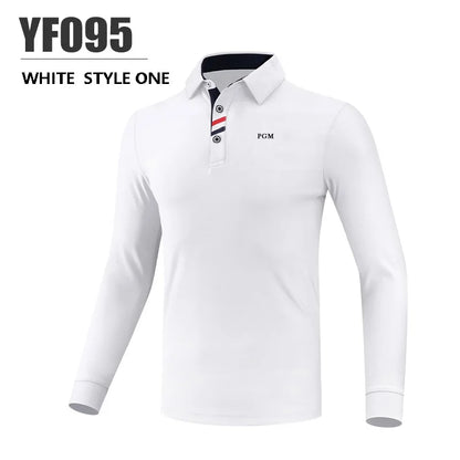 PGM Spring Autumn Men Golf Shirt Male Warm Long Sleeve Sports Tops Elastic Turn Down Collar T-shirt Casual Business Uniform