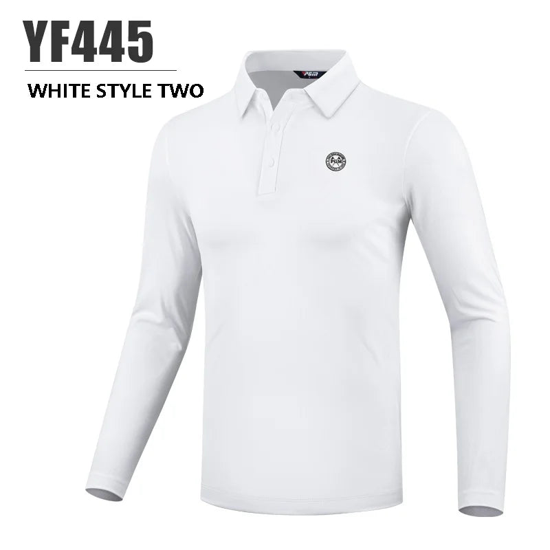 PGM Spring Autumn Men Golf Shirt Male Warm Long Sleeve Sports Tops Elastic Turn Down Collar T-shirt Casual Business Uniform