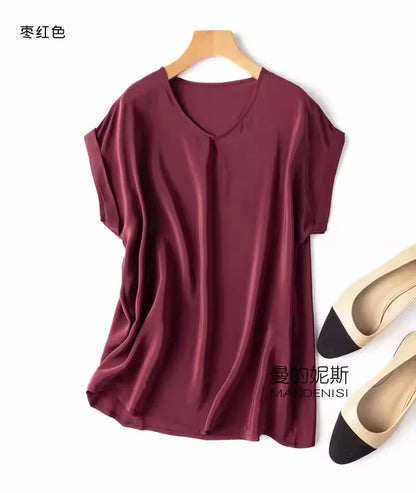 Summer New Arrive High Quality 100% Mulberry Silk Office Lady Blouse Short Sleeved