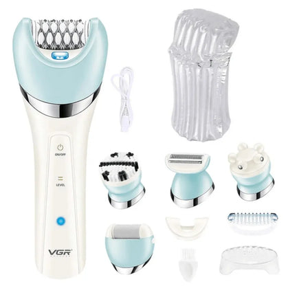 VGR Epilator 5 In 1 Electri Women Epilator Female Shaver Leg Body Hair Remover Lady Bikini Trimmer Facial Cleaning Massage V-703